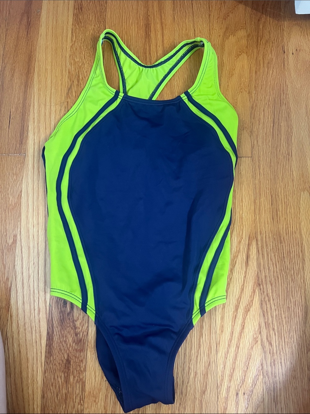 Speedo Girls 12 Navy and Neon Green One-Piece Swimsuit